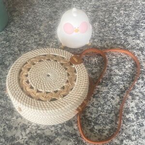 Straw Round Crossbody Bag with  Strap